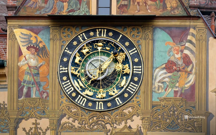 Ulm Town Hall, astronomical clock from the 16th century, Ulm, Baden-Württemberg