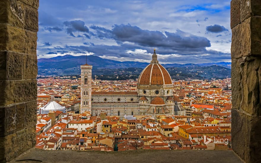 View of the Florence Cathedral from the tower of Palazzo Vecchio in Florence, Italy