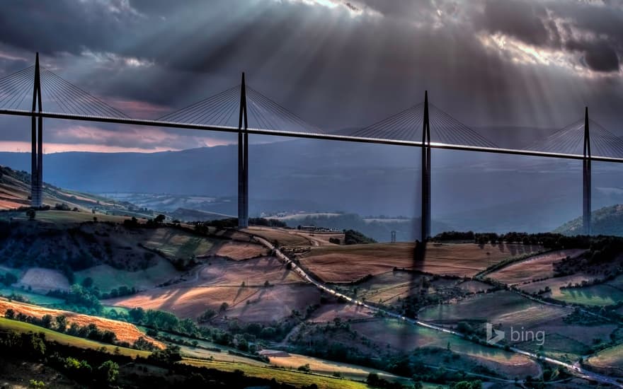 Millau Viaduct over the Tarn River Valley near Millau, France