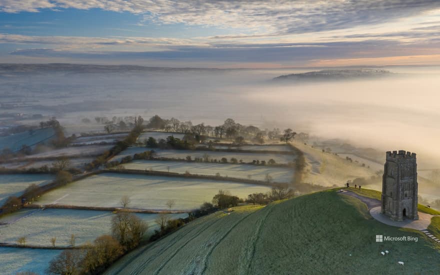 A frosty winter morning at Glastonbury Tor, Somerset