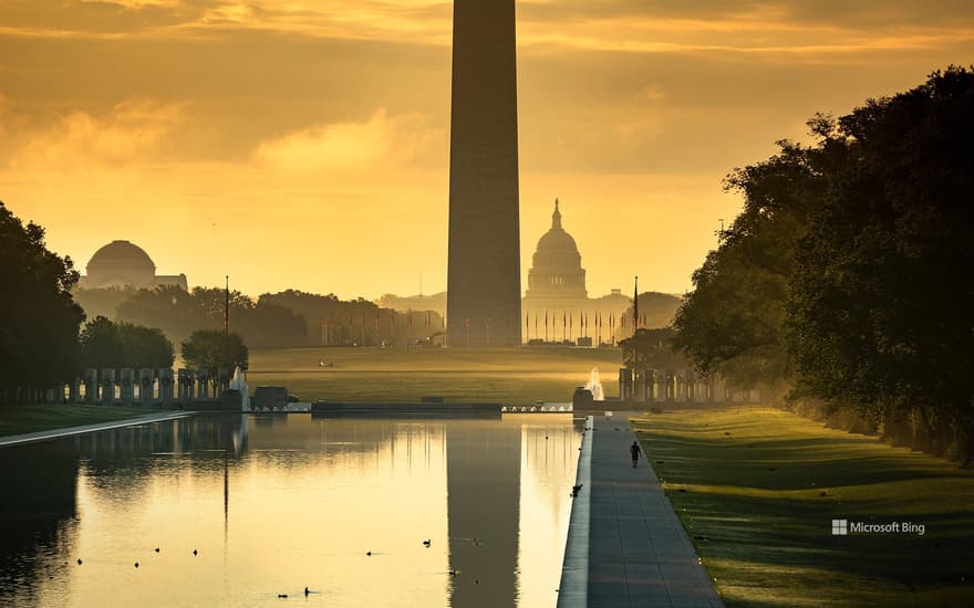 Washington Monument and Capitol Building on the National Mall, Washington, DC