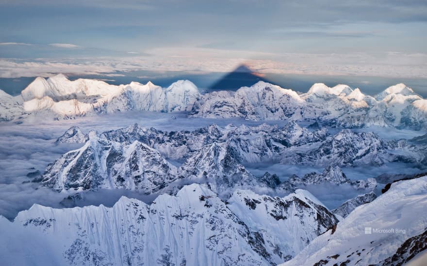 Mount Everest's shadow over the Himalayas, Nepal