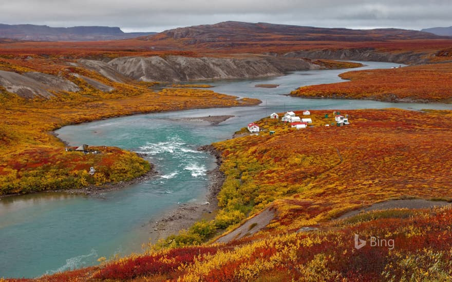 Fishing lodges on the Tree River in the Kitikmeot Region of Nunavut, Canada