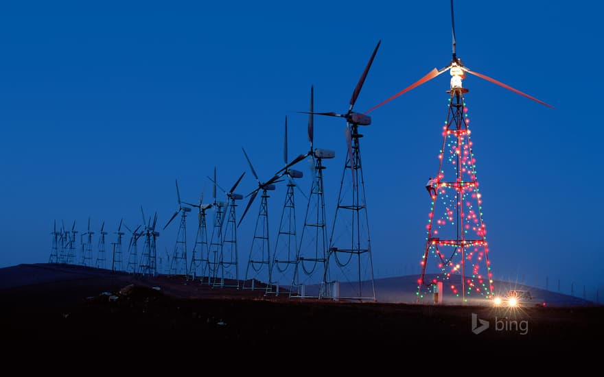 Light display on a California wind farm